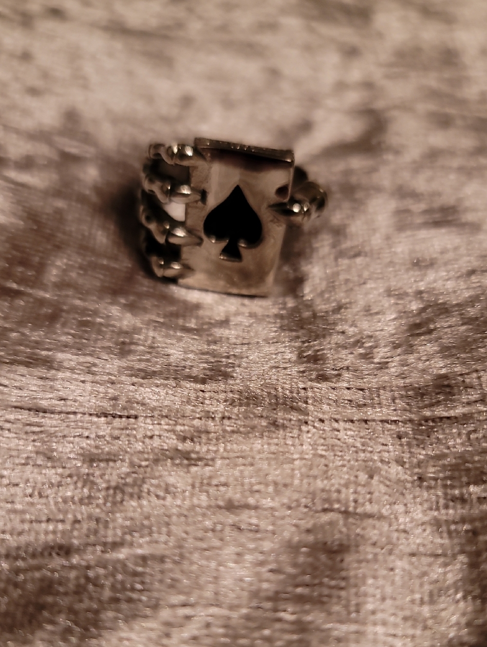 Men's Silver Spade Ring - Black Inlay. Card Players Ring